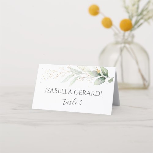Watercolor green  gold foliage place card