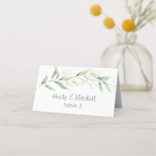 Watercolor Green & gold foliage Place Card