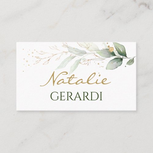 Watercolor green  gold foliage place card