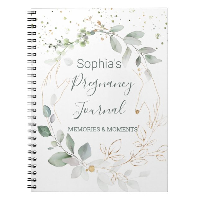 Watercolor Green Gold Foliage Pregnancy Journal (Front)
