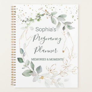 Watercolor Green Gold Foliage Pregnancy Planner