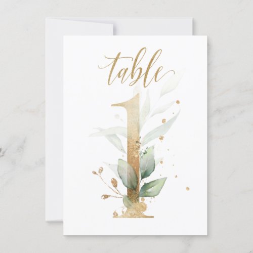 Watercolor Green  Gold Foliage Table Number 1