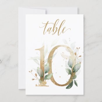 Watercolor Green & Gold Foliage  Table Number 10 by IrinaFraser at Zazzle