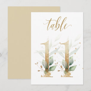 Watercolor Green & Gold Foliage, Table Number 11