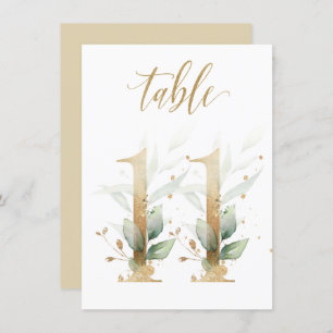 Watercolor Green & Gold Foliage, Table Number 11