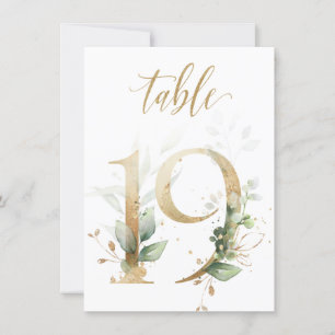 Watercolor Green & Gold Foliage, Table Number 19