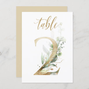 Watercolor Green & Gold Foliage, Table Number 2