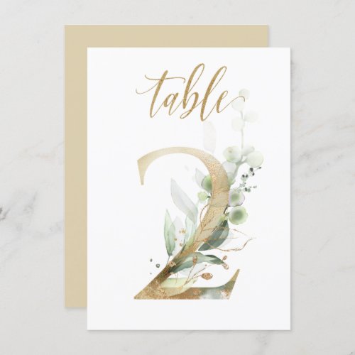 Watercolor Green  Gold Foliage Table Number 2
