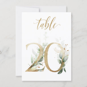 Watercolor Green & Gold Foliage, Table Number 20