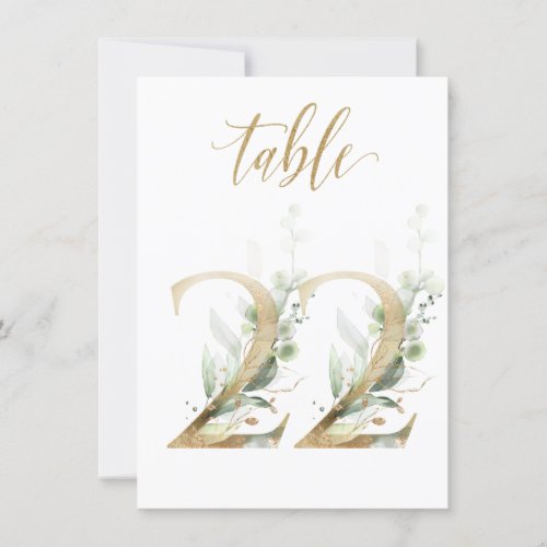 Watercolor Green  Gold Foliage Table Number 22