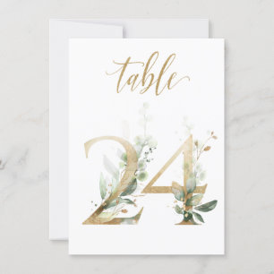 Watercolor Green & Gold Foliage, Table Number 24