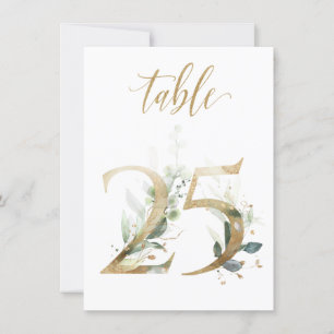 Watercolor Green & Gold Foliage, Table Number 25