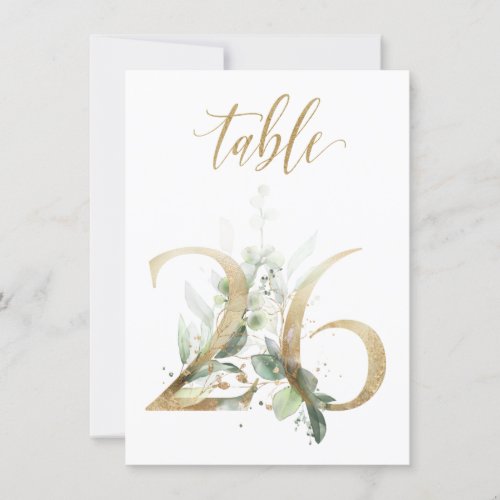 Watercolor Green  Gold Foliage Table Number 26