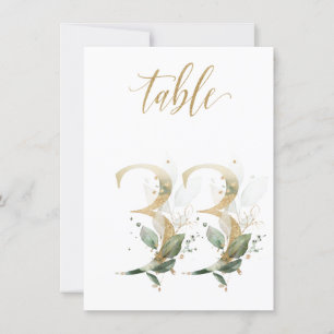 Watercolor Green & Gold Foliage, Table Number 33