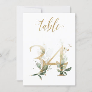 Watercolor Green & Gold Foliage, Table Number 34