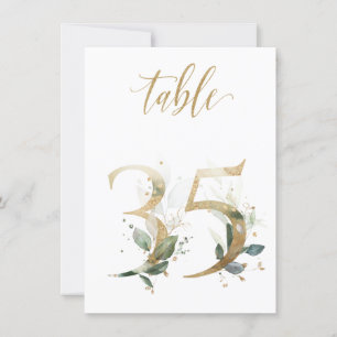 Watercolor Green & Gold Foliage, Table Number 35