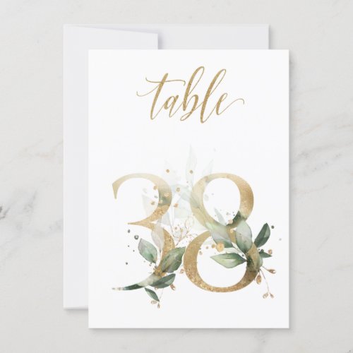 Watercolor Green  Gold Foliage Table Number 38