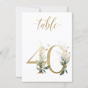 Watercolor Green & Gold Foliage, Table Number 40
