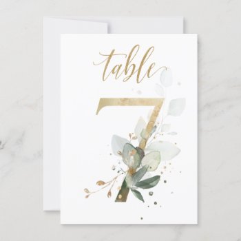 Watercolor Green & Gold Foliage  Table Number 7 by IrinaFraser at Zazzle