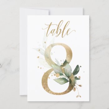 Watercolor Green & Gold Foliage  Table Number 8 by IrinaFraser at Zazzle