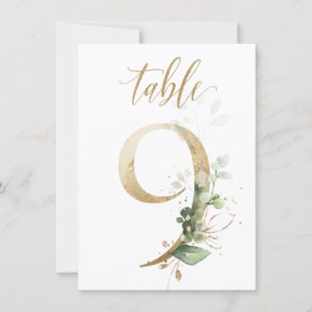 Watercolor Green & Gold Foliage  Table Number 9 by IrinaFraser at Zazzle