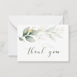 Watercolor green & gold foliage Thank You Note Card