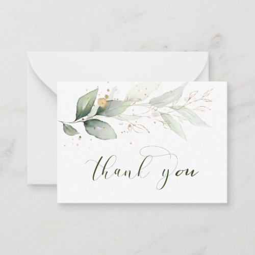 Watercolor green  gold foliage Thank You Note Card