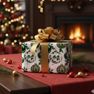 Watercolor Green Gold Glitter Christmas Ornaments  Wrapping Paper