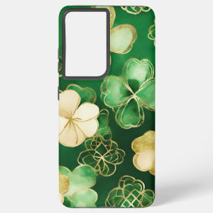 WATERCOLOR GREEN & GOLD IRISH SHAMROCKS SAMSUNG GALAXY S21 ULTRA CASE