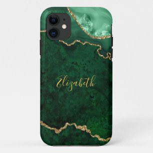 Watercolor Green Gold Marble Agate Geode iPhone 11 Case