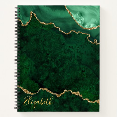 Watercolor Green Gold Marble Agate Geode Notebook