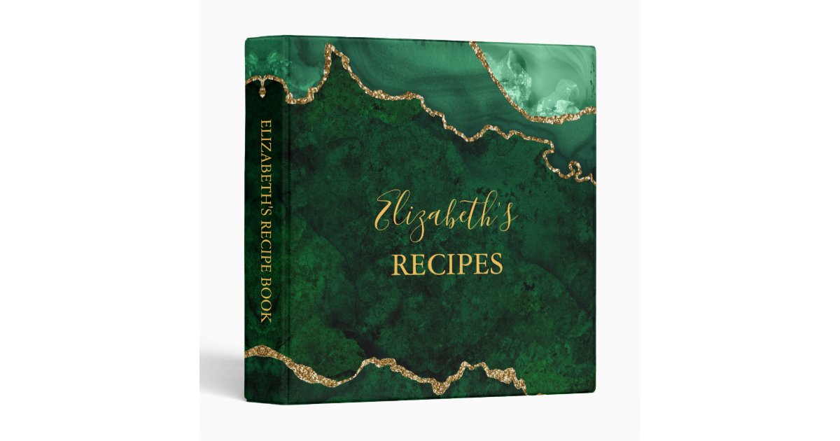 Watercolor Green Gold Marble Agate Geode Recipe 3 Ring Binder | Zazzle