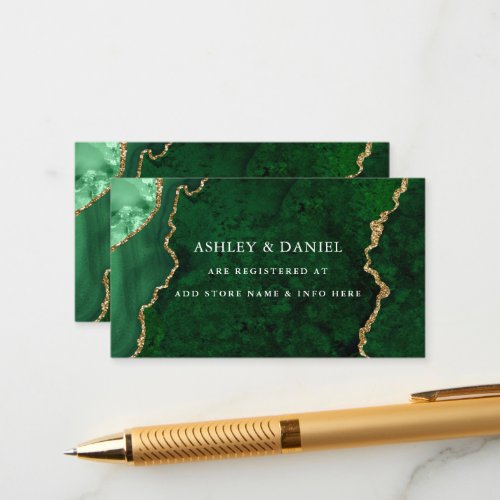 Watercolor Green Gold Marble Agate Geode Wedding Enclosure Card