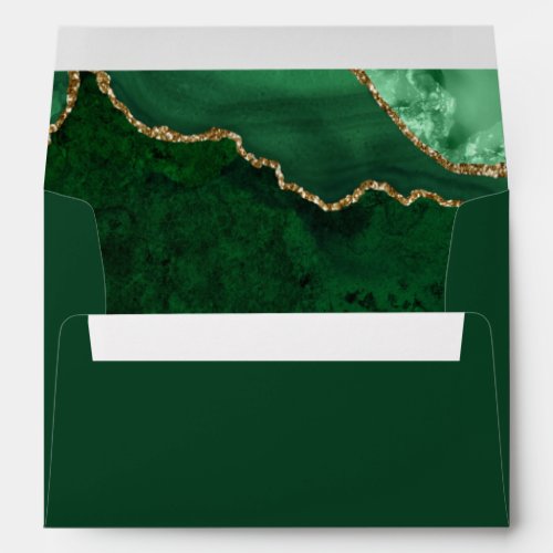 Watercolor Green Gold Marble Agate Geode Wedding Envelope