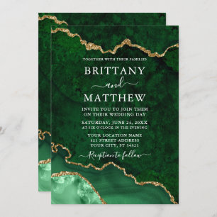Watercolor Green Gold Marble Geode Agate Wedding Invitation