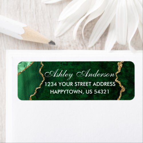 Watercolor Green Gold Marble Return Address Label