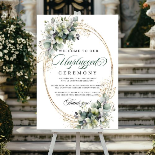 Watercolor Green Gold Unplugged Ceremony Wedding Poster