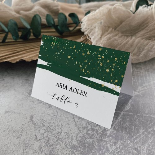Watercolor Green  Gold Wedding Escort Place Cards