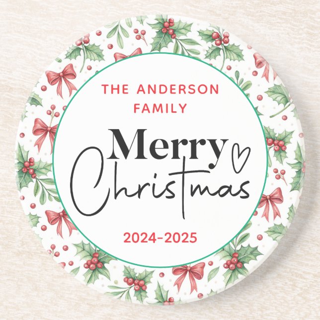 : Watercolor Green Grass – Festive Christmas Party Coaster (Front)