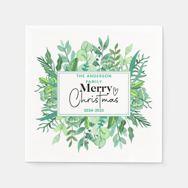 : Watercolor Green Grass – Festive Christmas Party Napkins (Front)