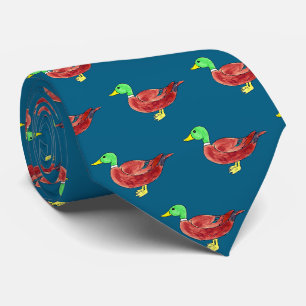 Watercolor Green Head Mallard Duck Neck Tie