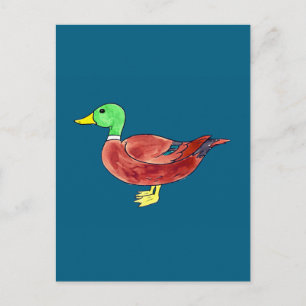 Watercolor Green Head Mallard Duck Postcard