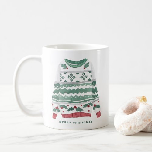 Watercolor Green Knit Ugly Sweater Christmas Coffee Mug