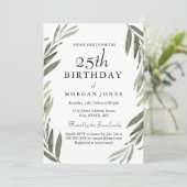 Watercolor Green Leaf 25th Birthday Invitation (Standing Front)