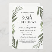 Watercolor Green Leaf 25th Birthday Invitation (Front/Back)