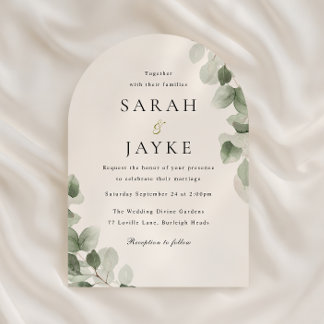Watercolor Green Leaf Elegance Arch Wedding Invitation