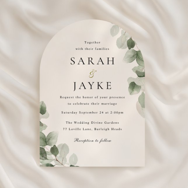 Watercolor Green Leaf Elegance Arch Wedding Invitation (Creator Uploaded)