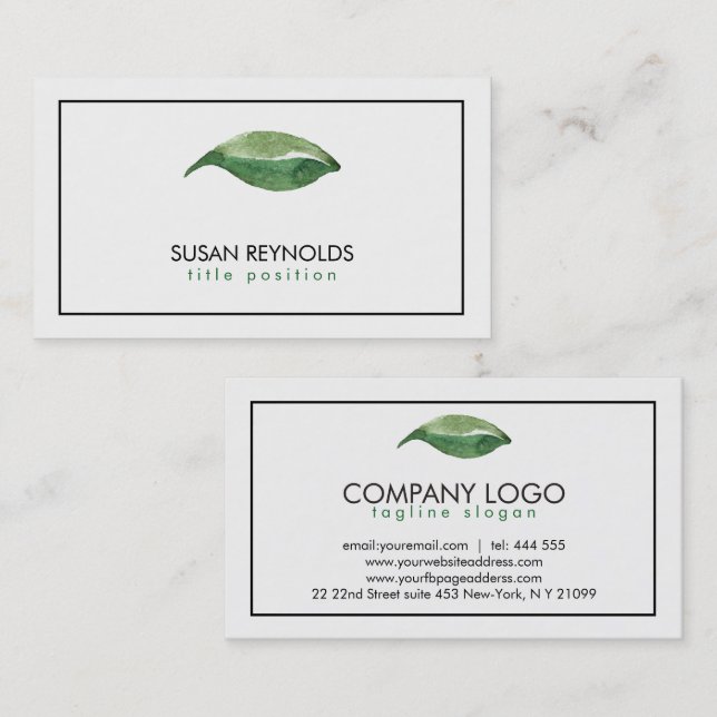 Watercolor Green Leaf Logo Business Card (Front/Back)