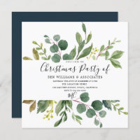 Watercolor Green Leaf Office Christmas Party Invitation