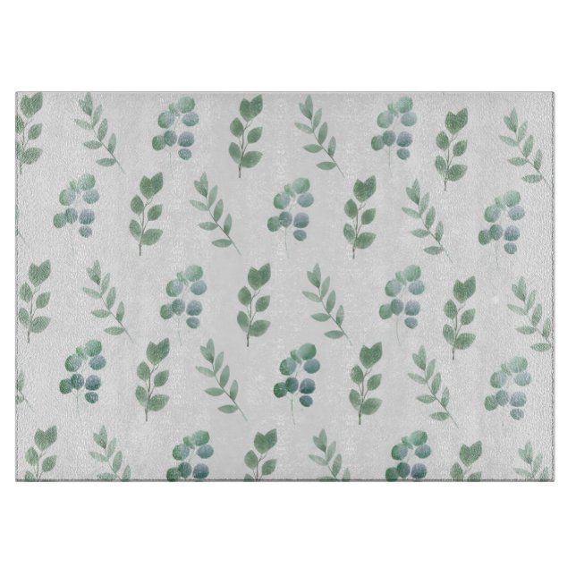 Watercolor Green Leaf Pattern – Elegant Botanical  Cutting Board (Front)